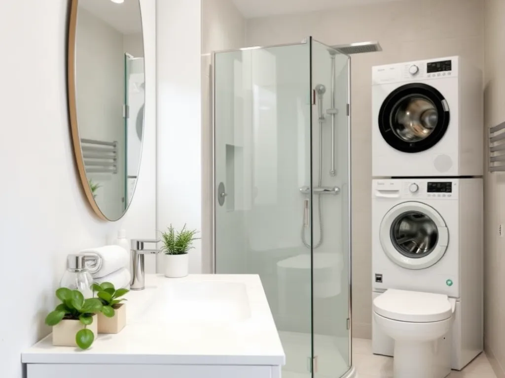 Bardzo mała łazienka z prysznicem i pralką – inspiracje