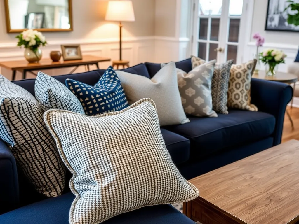 Jakie poduszki do granatowej kanapy?